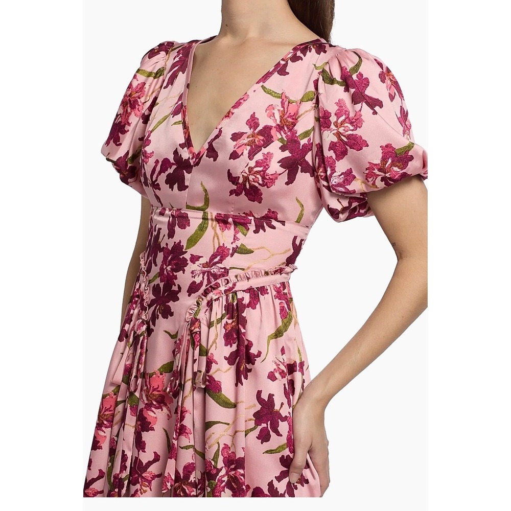 Cinq a Sept Pink Floral Orchid Midi Dress V-Neck Flutter Sleeve Womens Size 8 - Picture 12 of 12